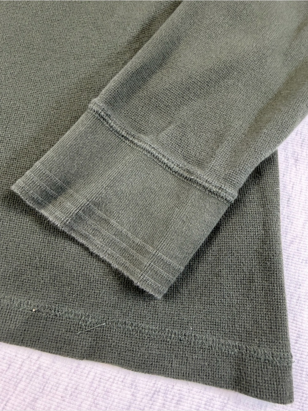 Tommy Hilfiger Men’s XL Olive Green Waffle Knit Henley Long Sleeve Shirt Y2K - Picture 3 of 9